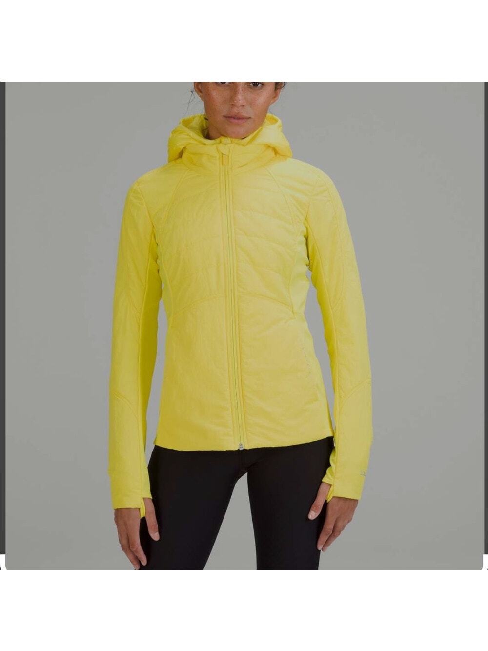 Lululemon Another Mile Running Jacket Yellow Hooded  Sz 8 Reflective